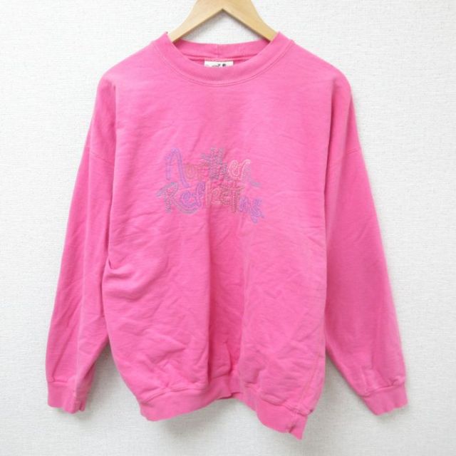 【50%OFF】L★古着 長袖 スウェット メンズ 00年代 00s ノーザンリフレクションズ 刺繍 クルーネック 濃ピンク 25feb22 中古 スエット トレーナー トップス