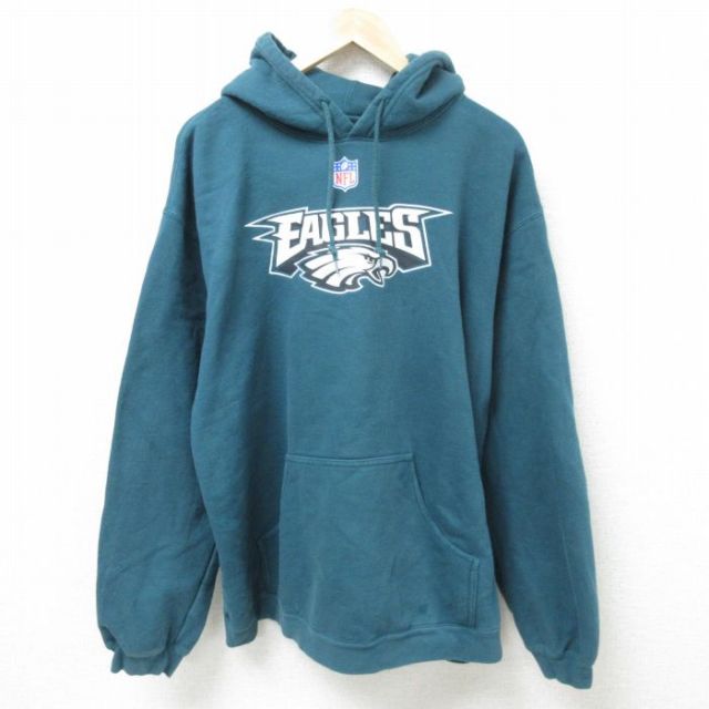【50%OFF】XL★古着 リーボック REEBOK 長袖 スウェット パーカー メンズ NFL フィラデルフィアイーグルス 大きいサイズ 青緑 アメフト スーパーボウル 25feb22 中古 スエット トレーナー トップス