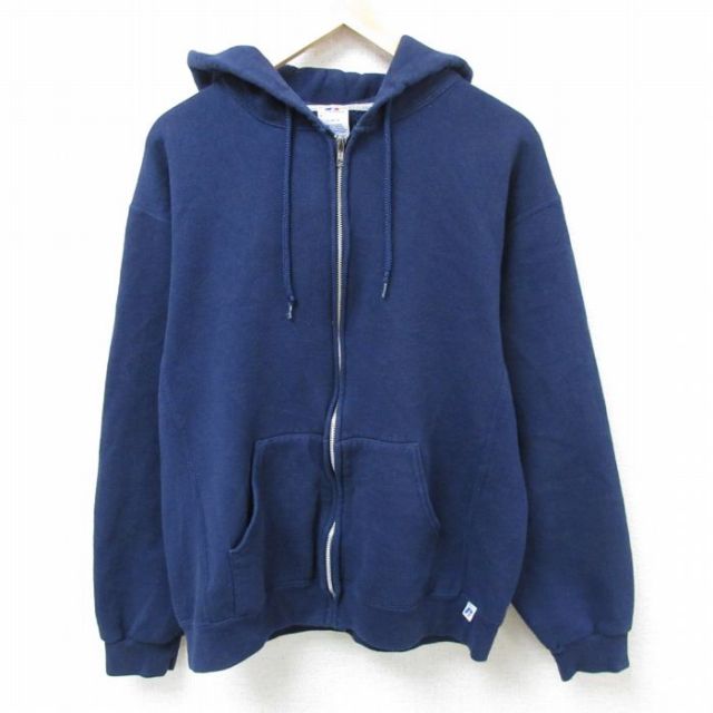L★古着 ラッセル 長袖 フルジップ スウェット パーカー メンズ 00年代 00s 無地 紺 ネイビー 25feb22 中古 スエット トレーナー トップス