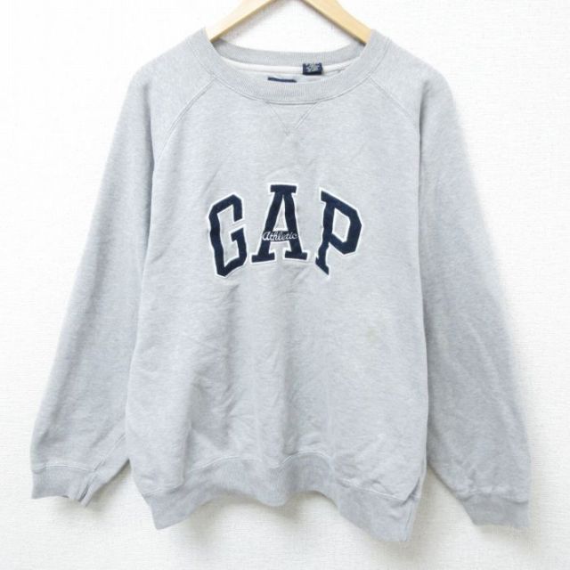 XL★古着 ギャップ GAP 長袖 スウェット メンズ 00年代 00s ビッグロゴ 刺繍 ラグラン クルーネック グレー 霜降り 25feb22 中古 スエット トレーナー トップス