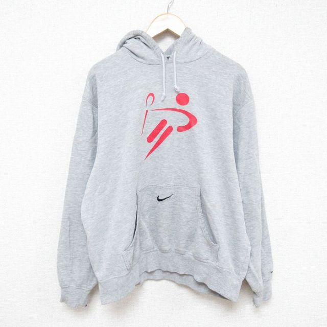 【50%OFF】XL★古着 ナイキ NIKE 長袖 スウェット パーカー メンズ 00年代 00s ワンポイントロゴ グレー 霜降り 25feb25 中古 スエット トレーナー トップス