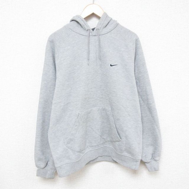 L★古着 ナイキ NIKE 長袖 スウェット パーカー メンズ 00年代 00s ワンポイントロゴ ラグラン グレー 霜降り 25feb25 中古 スエット トレーナー トップス