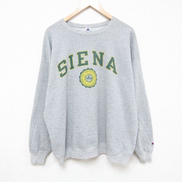 XL★古着 チャンピオン Champion 長袖 スウェット メンズ 90年代 90s SIENA 大きいサイズ クルーネック グレー 霜降り 25feb25 中古 スエット トレーナー トップス