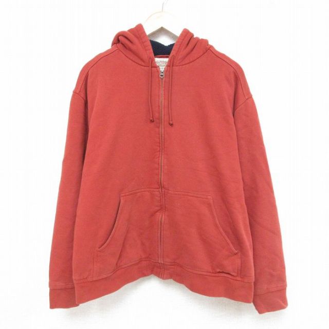 XL★古着 エルエルビーン LLBEAN 長袖 フルジップ スウェット パーカー メンズ 00年代 00s 無地 濃オレンジ 内側ボア 25feb25 中古 スエット トレーナー トップス