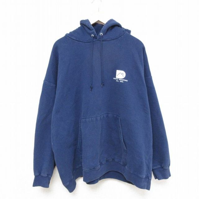 XL★古着 ヘインズ Hanes 長袖 スウェット パーカー メンズ 00年代 00s DUFFY ROOFING 大きいサイズ 紺 ネイビー 25feb25 中古 スエット トレーナー トップス