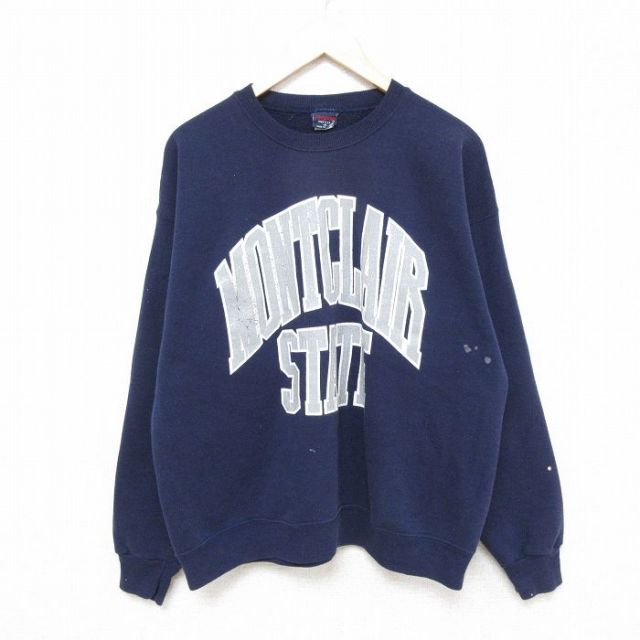 XL★古着 ジャンスポーツ 長袖 スウェット メンズ 90年代 90s モントクレア クルーネック USA製 紺 ネイビー 25feb25 中古 スエット トレーナー トップス