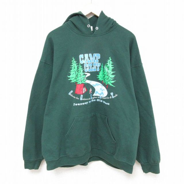 【50%OFF】XL★古着 ジャージーズ 長袖 スウェット パーカー メンズ 00年代 00s キャンプ 木 大きいサイズ 緑 グリーン 25feb25 中古 スエット トレーナー トップス