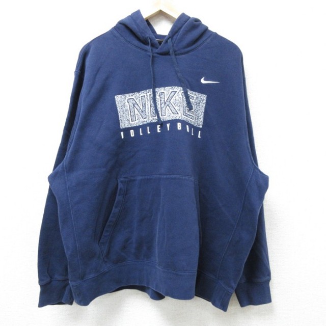 XL★古着 ナイキ NIKE 長袖 スウェット パーカー メンズ ビッグロゴ 大きいサイズ 紺 ネイビー 25feb25 中古 スエット トレーナー トップス