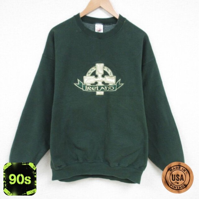 フルーツオブザルーム 90s 長袖スウェット アイルランド グリーン XL | 古着
