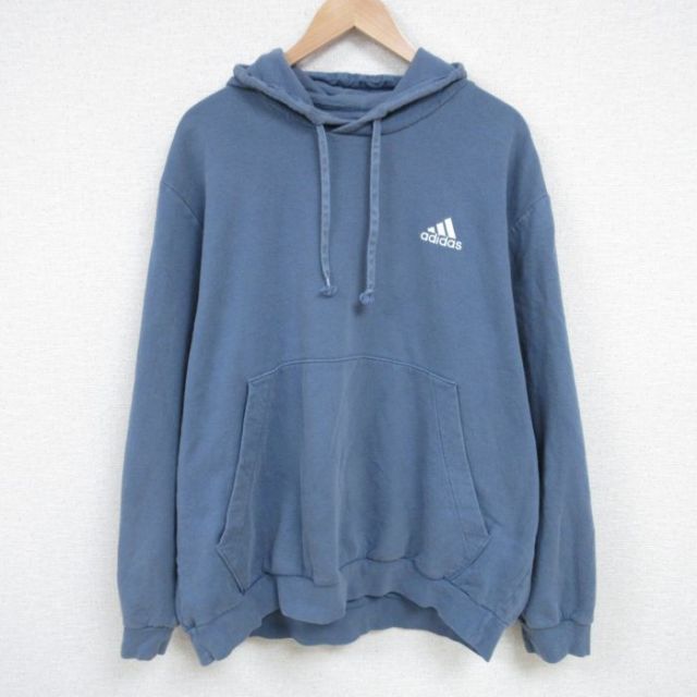 XL★古着 アディダス adidas 長袖 スウェット パーカー メンズ ワンポイントロゴ 大きいサイズ 薄紺 ネイビー 25feb26 中古 スエット トレーナー トップス
