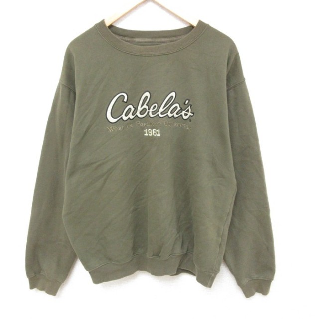 【50%OFF】XL★古着 カベラス 長袖 スウェット メンズ ビッグロゴ 刺繍 クルーネック 濃緑 グリーン 25feb27 中古 スエット トレーナー トップス