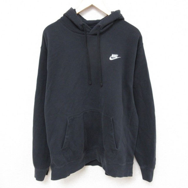 XL★古着 ナイキ NIKE 長袖 スウェット パーカー メンズ ワンポイントロゴ 大きいサイズ 黒 ブラック 25feb27 中古 スエット トレーナー トップス