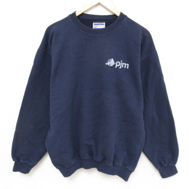 【50%OFF】L★古着 ヘインズ Hanes 長袖 スウェット メンズ 00年代 00s ｐｊｍ クルーネック 紺 ネイビー 25feb27 中古 スエット トレーナー トップス