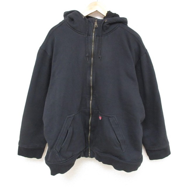 XL★古着 ラングラー Wrangler 長袖 フルジップ スウェット パーカー メンズ 無地 大きいサイズ 黒 ブラック 内側ボア 25feb27 中古 スエット トレーナー トップス