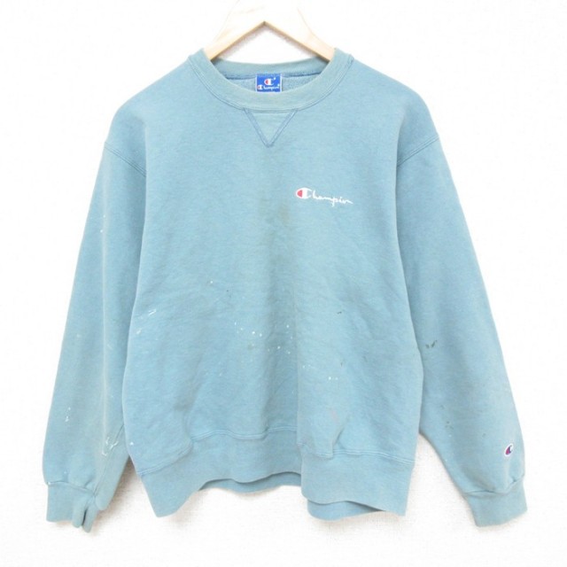 L★古着 チャンピオン Champion 長袖 スウェット メンズ 90年代 90s ワンポイントロゴ クルーネック USA製 薄緑 グリーン 25feb27 中古 スエット トレーナー トップス