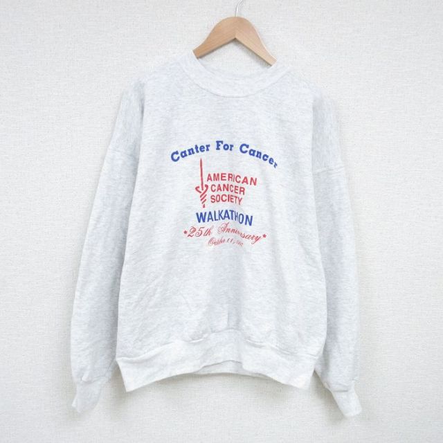 XL★古着 ヘインズ Hanes 長袖 スウェット メンズ 90年代 90s WALKATHON 大きいサイズ クルーネック USA製 薄グレー 霜降り 25feb27 中古 スエット トレーナー トップス