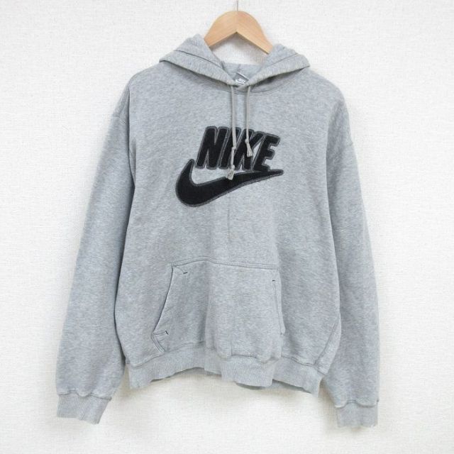 XL★古着 ナイキ NIKE 長袖 スウェット パーカー メンズ ビッグロゴ 大きいサイズ グレー 霜降り 25feb27 中古 スエット トレーナー トップス