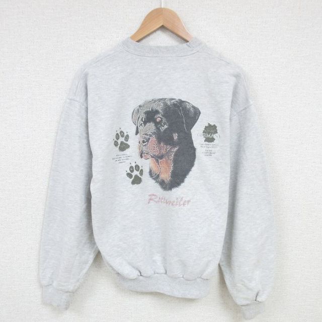 M★古着 ジャージーズ 長袖 スウェット メンズ 00年代 00s 犬 クルーネック 薄グレー 霜降り 25feb27 中古 スエット トレーナー トップス