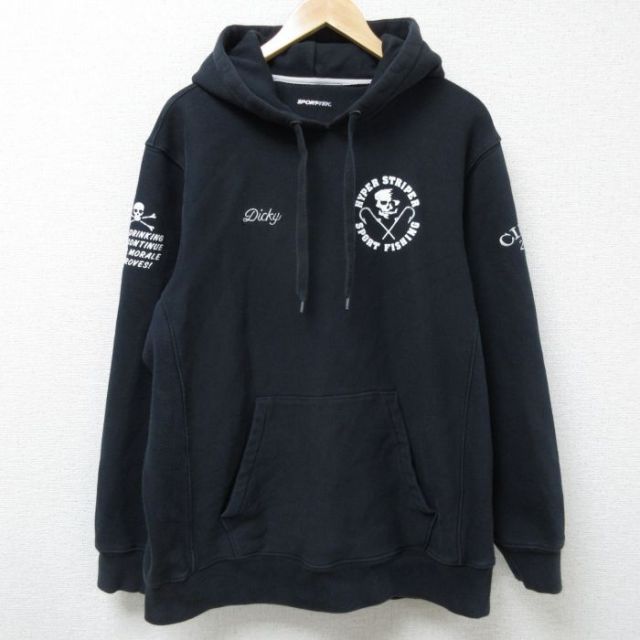 XL★古着 長袖 スウェット パーカー メンズ スカル 黒 ブラック 25feb27 中古 スエット トレーナー トップス