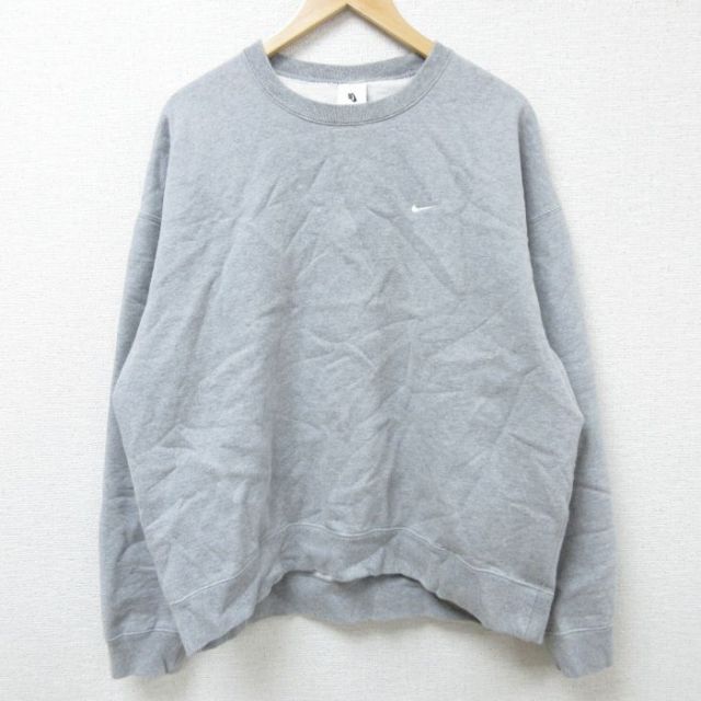 XL★古着 ナイキ NIKE 長袖 スウェット メンズ ワンポイントロゴ 大きいサイズ グレー 霜降り 25feb27 中古 スエット トレーナー トップス