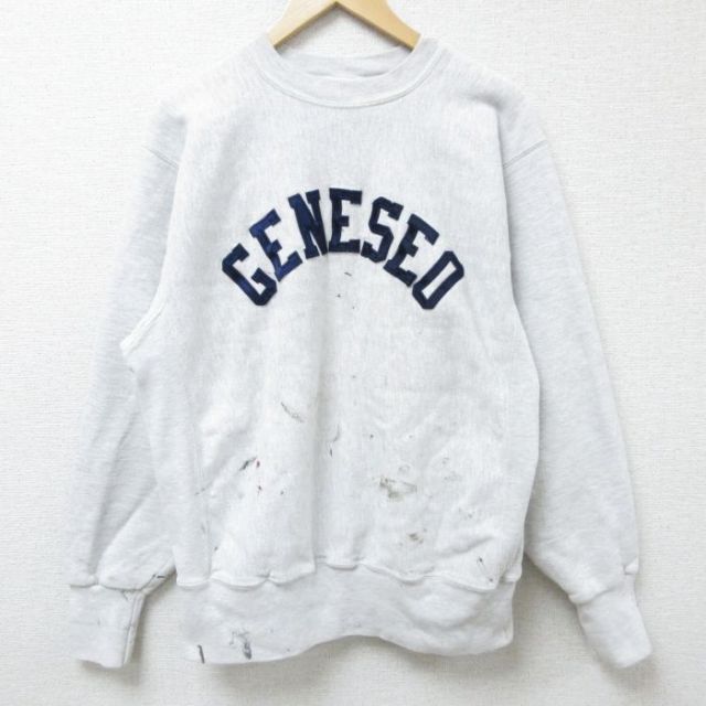 L★古着 長袖 スウェット メンズ 90年代 90s GENESEO 刺繍 クルーネック USA製 薄グレー 霜降り 25feb27 中古 スエット トレーナー トップス