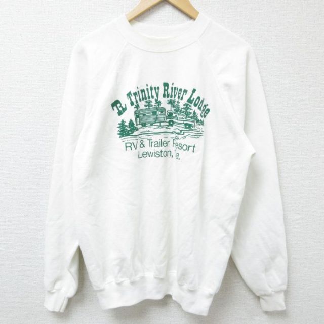 L★古着 ヘインズ Hanes 長袖 スウェット メンズ 80年代 80s 車 クルーネック USA製 白 ホワイト 25feb27 中古 スエット トレーナー トップス