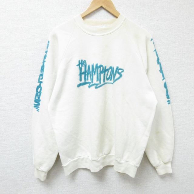 L★古着 ジャージーズ 長袖 スウェット メンズ 90年代 90s the HAMPTONS クルーネック USA製 白 ホワイト 25feb27 中古 スエット トレーナー トップス