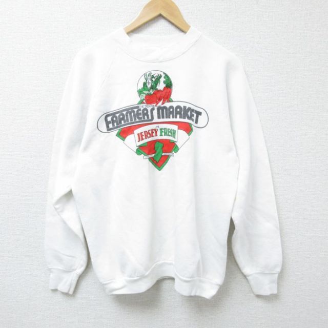 L★古着 フルーツオブザルーム 長袖 スウェット メンズ 90年代 90s 野菜 クルーネック USA製 白 ホワイト 25feb27 中古 スエット トレーナー トップス