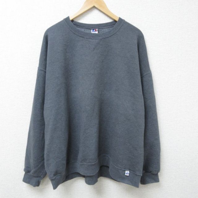 XL★古着 ラッセル 長袖 スウェット メンズ 00年代 00s 無地 大きいサイズ クルーネック 濃グレー 霜降り 25feb27 中古 スエット トレーナー トップス