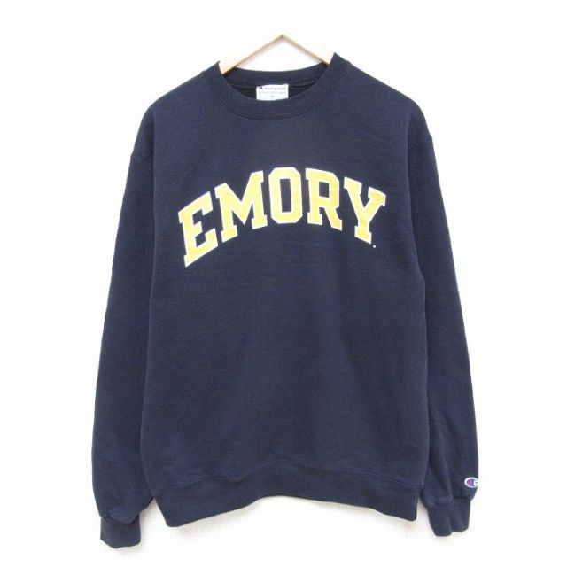 M★古着 チャンピオン Champion 長袖 スウェット メンズ エモリー クルーネック 濃紺 ネイビー 25feb28 中古 スエット トレーナー トップス
