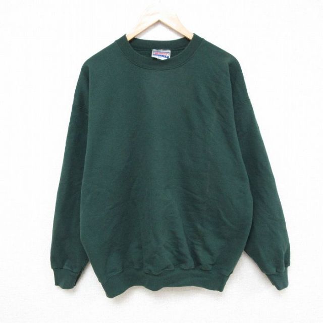 L★古着 ヘインズ Hanes 長袖 スウェット メンズ 00年代 00s 無地 クルーネック 緑 グリーン 25feb28 中古 スエット トレーナー トップス