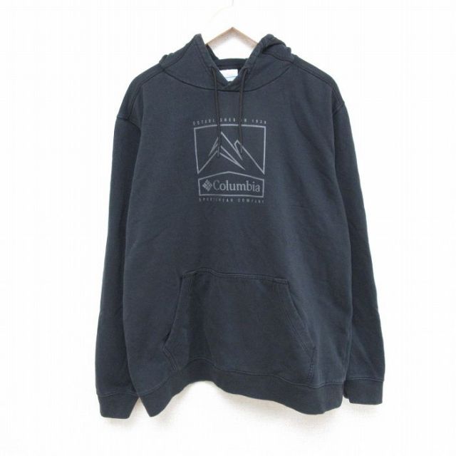 XL★古着 コロンビア COLUMBIA Columbia 長袖 スウェット パーカー メンズ ビッグロゴ 大きいサイズ 黒 ブラック 25feb28 中古 スエット トレーナー トップス