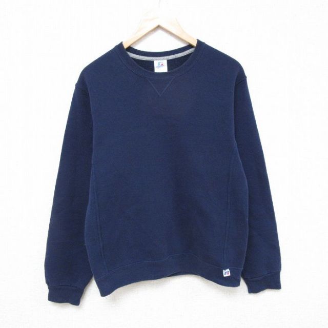 S★古着 ラッセル 長袖 スウェット メンズ 00年代 00s 無地 クルーネック 紺 ネイビー 25feb28 中古 スエット トレーナー トップス