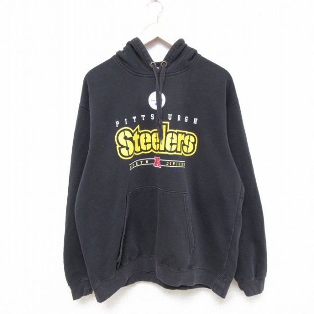 【50%OFF】XL★古着 長袖 スウェット パーカー メンズ 00年代 00s NFL ピッツバーグスティーラーズ 黒 ブラック アメフト スーパーボウル 25feb28 中古 スエット トレーナー トップス