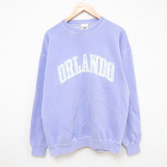 L★古着 長袖 スウェット メンズ 90年代 90s オーランド 刺繍 クルーネック USA製 薄紫 パープル 25feb28 中古 スエット トレーナー トップス