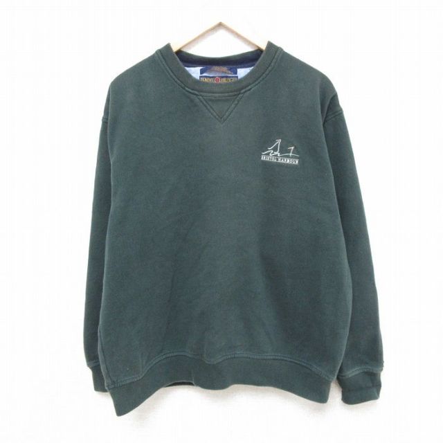 【20%OFF】XL★古着 トミーヒルフィガー TOMMY HILFIGER 長袖 ブランド スウェット メンズ 90年代 90s ブリストル ハーバー クルーネック 緑 グリーン 25feb28 中古 スエット トレーナー トップス