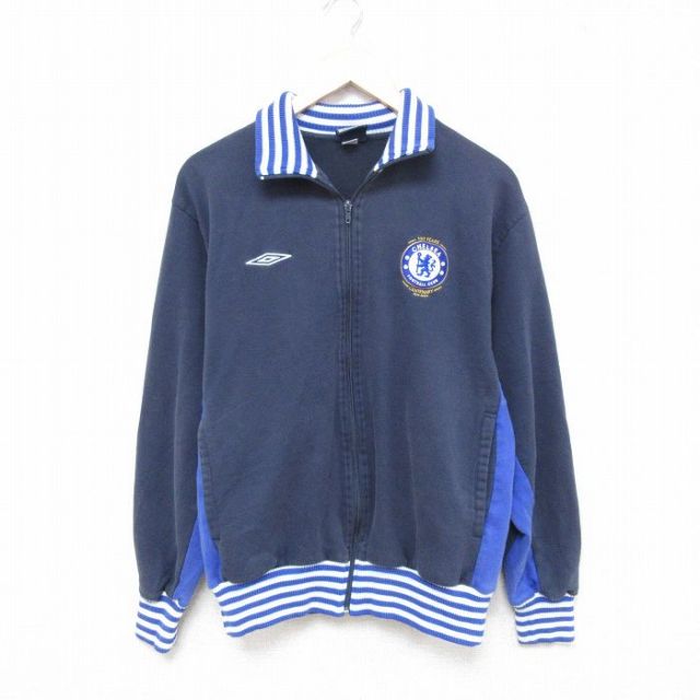 M★古着 アンブロ umbro 長袖 フルジップ スウェット メンズ 00年代 00s チェルシー ツートンカラー 紺 ネイビー 25feb28 中古 スエット トレーナー トップス