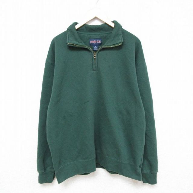 【50%OFF】XL★古着 ジャンスポーツ 長袖 ハーフジップ スウェット メンズ 00年代 00s 無地 大きいサイズ 緑 グリーン 25feb28 中古 スエット トレーナー トップス