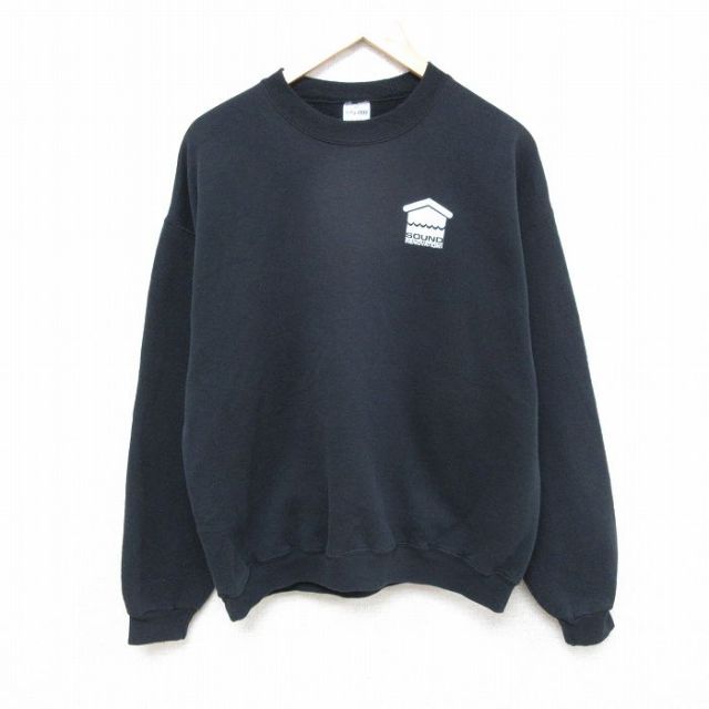 【50%OFF】L★古着 ジャージーズ 長袖 スウェット メンズ 00年代 00s SOUND クルーネック 黒 ブラック 25feb28 中古 スエット トレーナー トップス