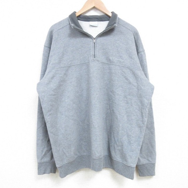 XL★古着 コロンビア COLUMBIA Columbia 長袖 ハーフジップ スウェット メンズ ワンポイントロゴ グレー 霜降り 25feb28 中古 スエット トレーナー トップス