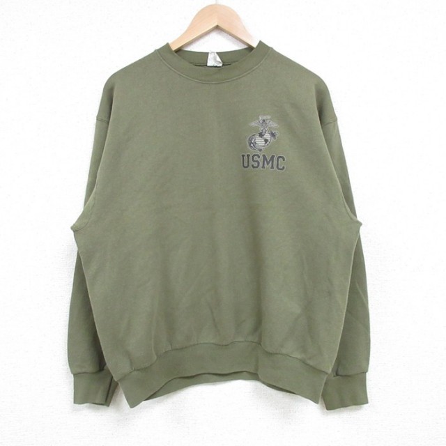 L★古着 長袖 スウェット メンズ 00年代 00s ミリタリー USMC アメリカ海兵隊 クルーネック USA製 緑 グリーン 25feb28 中古 スエット トレーナー トップス