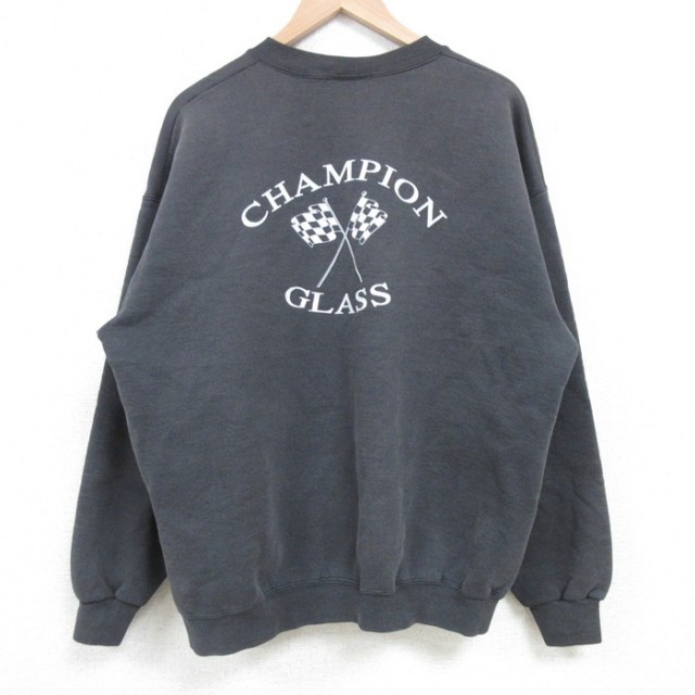 XL★古着 リー Lee 長袖 スウェット メンズ 00年代 00s GLASS フラッグ クルーネック 黒 ブラック 25feb28 中古 スエット トレーナー トップス