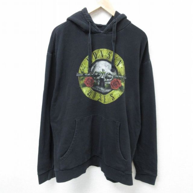 XL★古着 長袖 ロック バンド スウェット パーカー メンズ バラ 銃 大きいサイズ 黒 ブラック 【spe】 25mar01 中古 スエット トレーナー トップス