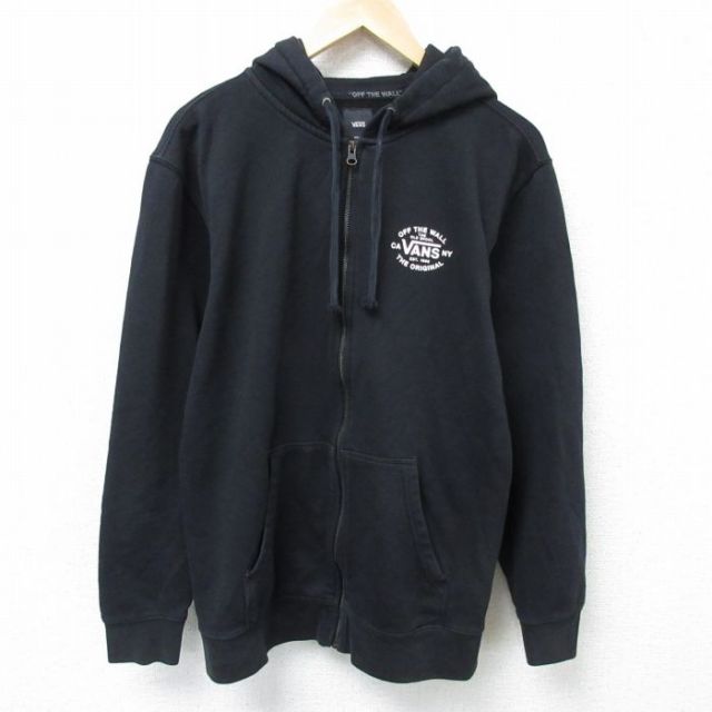 M★古着 バンズ VANS 長袖 フルジップ スウェット パーカー メンズ ワンポイントロゴ クルーネック 黒 ブラック 25mar01 中古 スエット トレーナー トップス