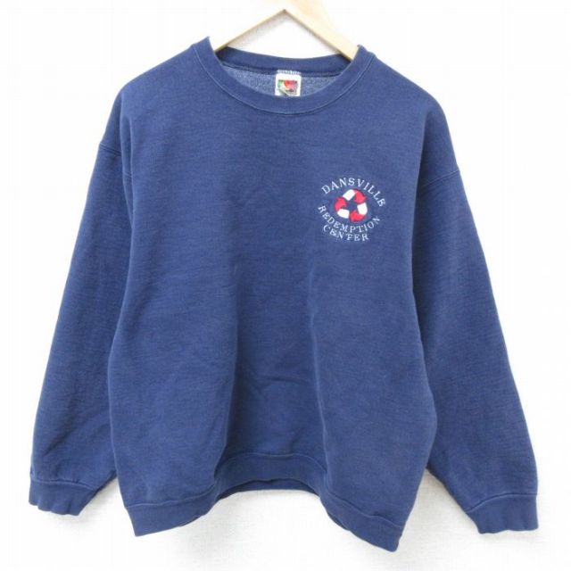 L★古着 フルーツオブザルーム 長袖 スウェット メンズ 00年代 00s DANSVILLE クルーネック 紺 ネイビー 25mar01 中古 スエット トレーナー トップス