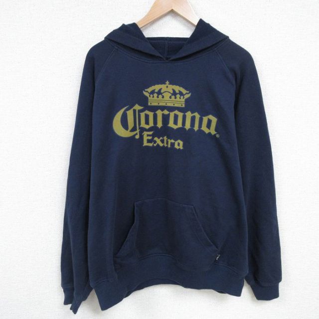 XL★古着 長袖 スウェット パーカー メンズ 00年代 00s コロナ ビール 紺 ネイビー 25mar01 中古 スエット トレーナー トップス