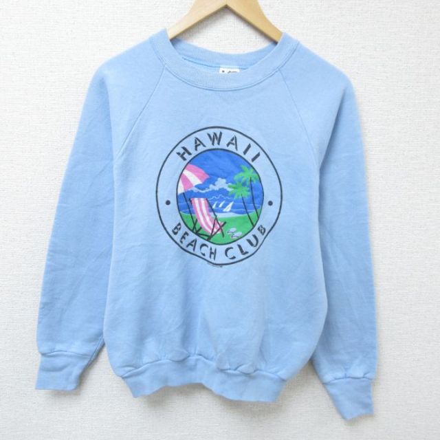 S★古着 フルーツオブザルーム 長袖 スウェット メンズ 90年代 90s ハワイ ラグラン クルーネック USA製 水色 25mar01 中古 スエット トレーナー トップス