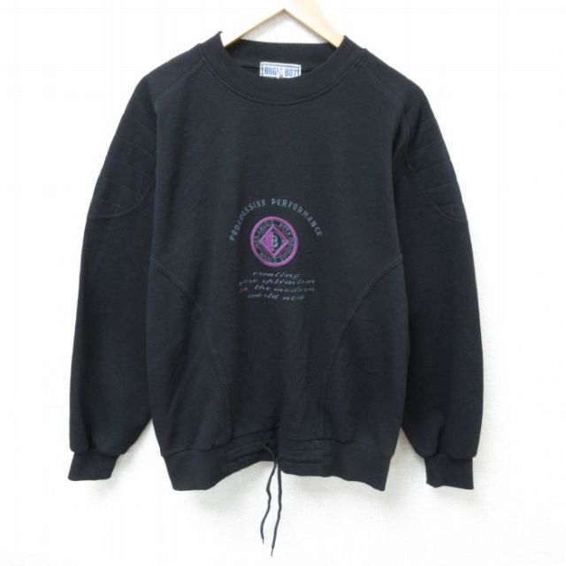 【50%OFF】L★古着 ビューグルボーイ 長袖 スウェット メンズ 90年代 90s 刺繍 クルーネック 黒 ブラック 25mar01 中古 スエット トレーナー トップス