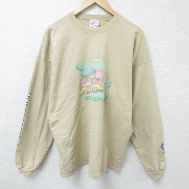 【50%OFF】XL★古着 ヘインズ Hanes 長袖 スウェット メンズ 90年代 90s バス クルーネック ベージュ カーキ 25mar01 中古 スエット トレーナー トップス