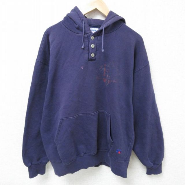 XL★古着 ラッセル 長袖 スウェット パーカー メンズ 90年代 90s USA製 紺 ネイビー 25mar01 中古 スエット トレーナー トップス